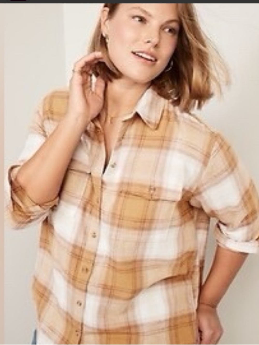 Weatherproof Vintage Mustard and White Plaid Button-Down Shirt